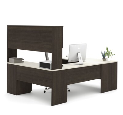 Bestar Ridgeley 65" U-Shaped Desk w/Lateral File & Bookcase, Dark Chocolate/White Chocolate (52850-31)