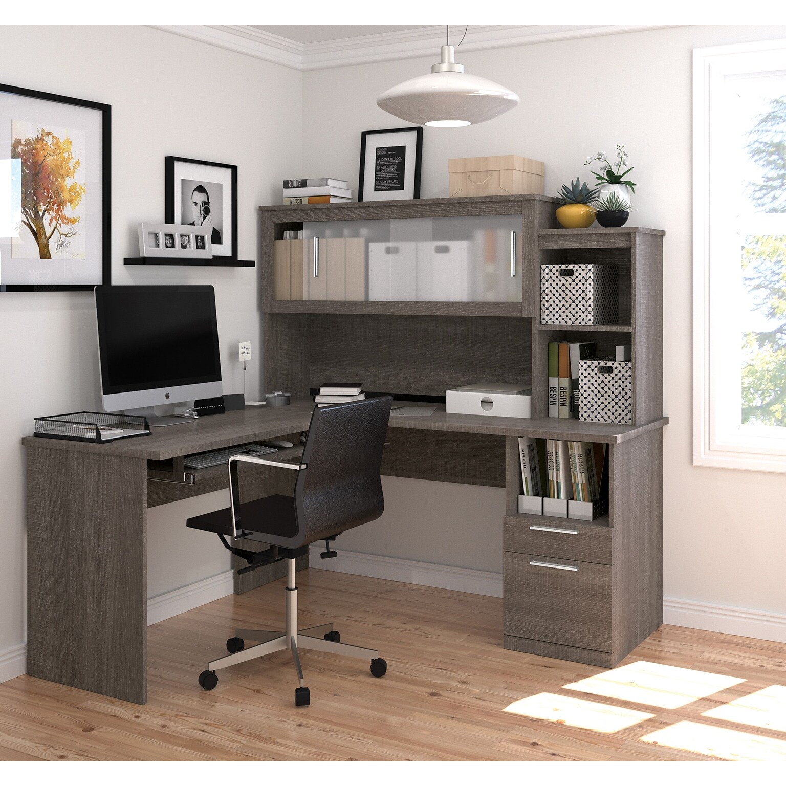 Dayton by Bestar® 62W L-Shaped desk in Bark Gray (88420-47)