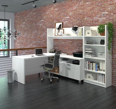 Pro-Linea L-Desk with Bookcase in White