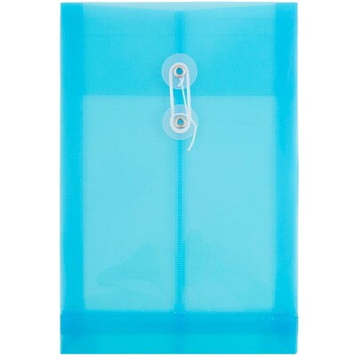JAM Paper® Plastic Envelopes with Button and String Tie Closure, Open End, 6.25 x 9.25, Blue, 12/Pac