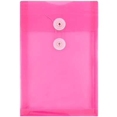 JAM Paper® Plastic Envelopes with Button and String Tie Closure, Open End, 6.25 x 9.25, Fuchsia Pink