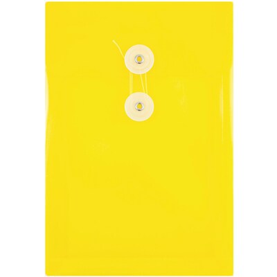 JAM Paper® Plastic Envelopes with Button and String Tie Closure, Open End, 6.25 x 9.25, Yellow, 12/P
