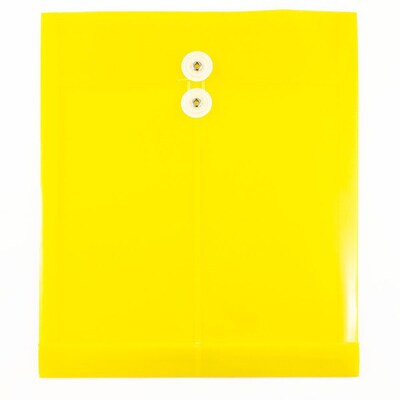 JAM Paper Plastic Envelopes with Button and String Tie Closure, Letter Size, Yellow, 12/Pack (125150