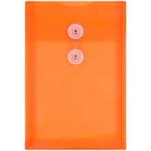 JAM Paper Plastic Envelopes w/ Button and String Tie Closure, Open End, 6.25 x 9.25, Bright Orange