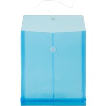JAM Paper® Plastic Envelopes with Button and String Tie Closure, Letter Open End, 9.75 x 11.75, Blue