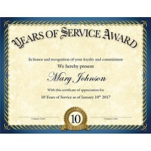 Great Papers Years of Service Certificates, 8.5 x 11, 20/Pack (2015113)