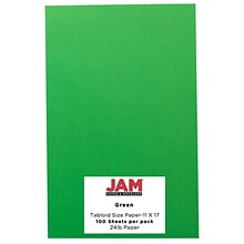 JAM Paper Ledger 65 lb. Cardstock Paper, 11 x 17, Green, 50 Sheets/Pack (16728484)