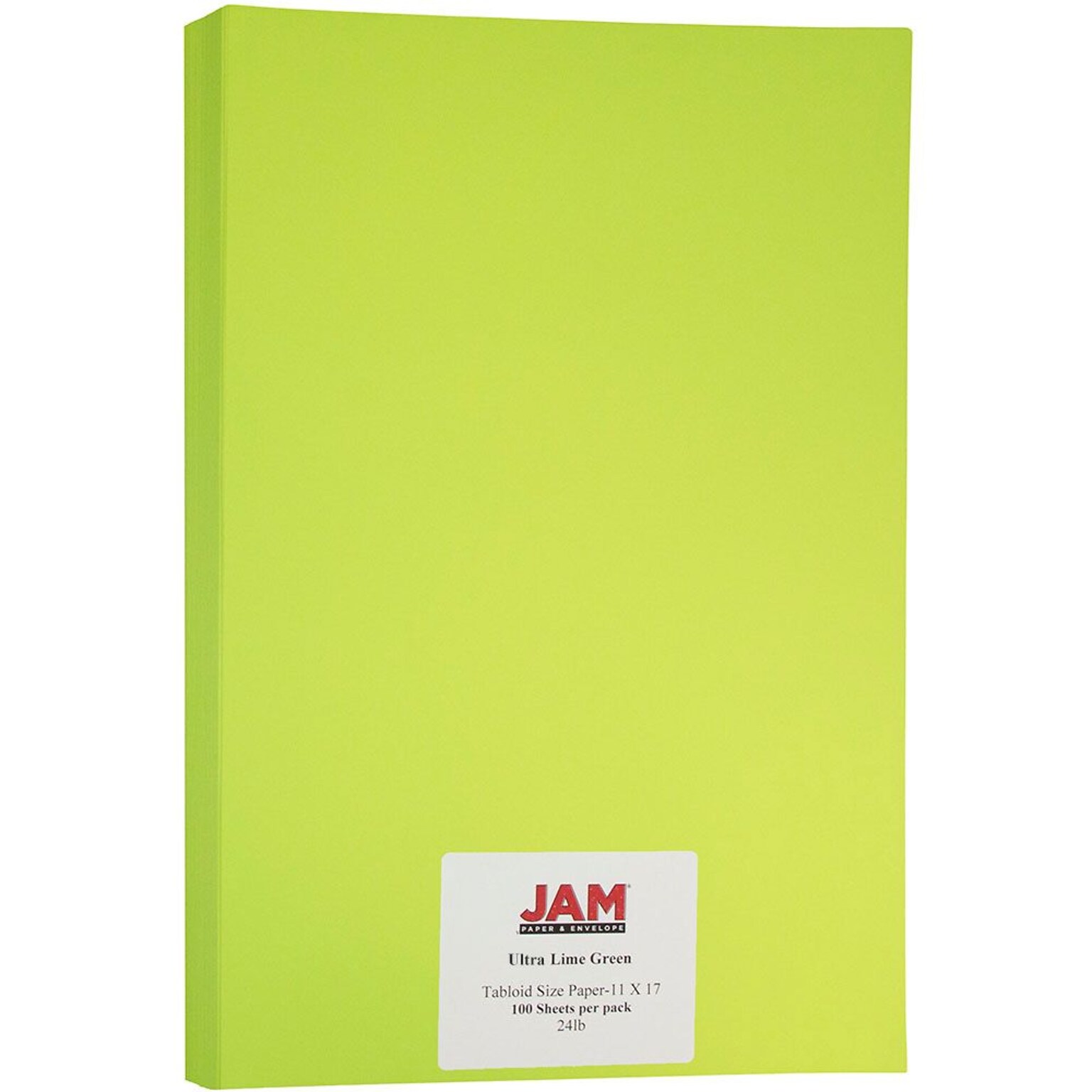 JAM Paper Matte Colored 11 x 17 Copy Paper, 24 lbs., Ultra Lime Green, 100 Sheets/Pack (16728460)