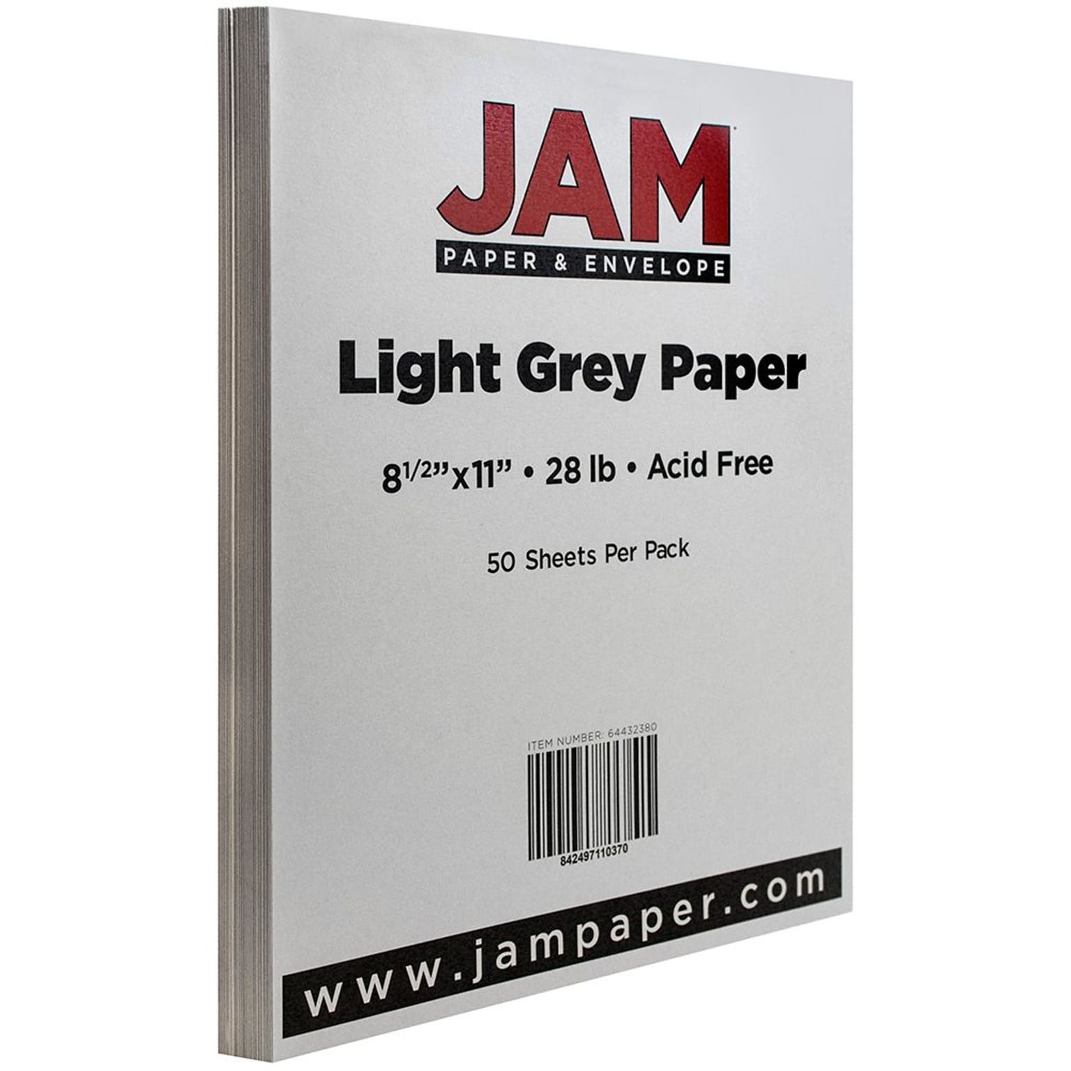JAM Paper Matte Colored 8.5 x 11 Copy Paper, 28 lbs., Light Gray, 50 Sheets/Pack (64432380)