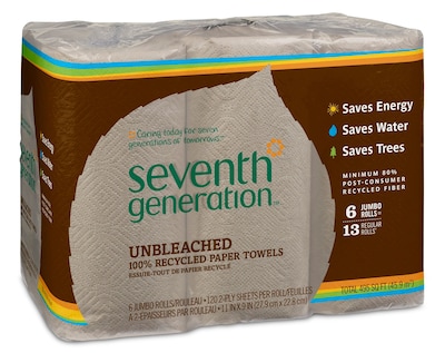 Seventh Generation Recycled Paper Towels, 2-ply, 120 Sheets/Roll, 6 Rolls/Pack (13737PK)