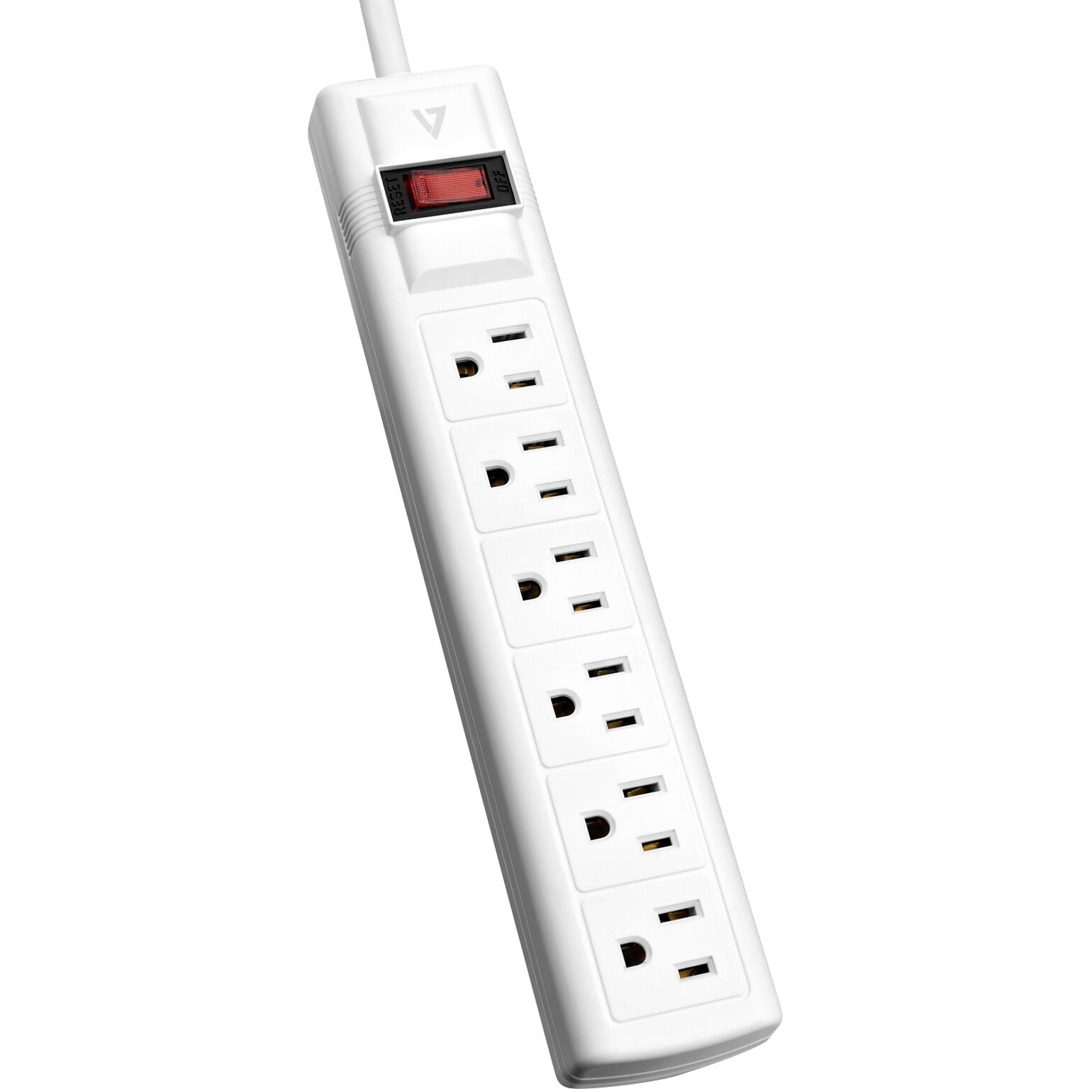 V7 6-Outlet Surge Protector, 8 ft cord, 900 Joules,  White