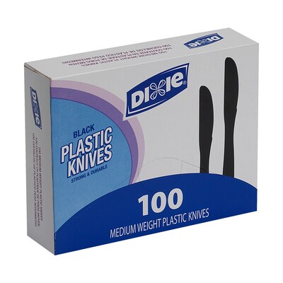 Dixie Plastic Knife 7", Medium Weight, Black, 100/Box