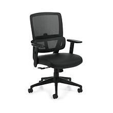 Offices To Go High-Back Mesh/Luxhide Managers Chair, Black, Adjustable Arms (OTG12110B)