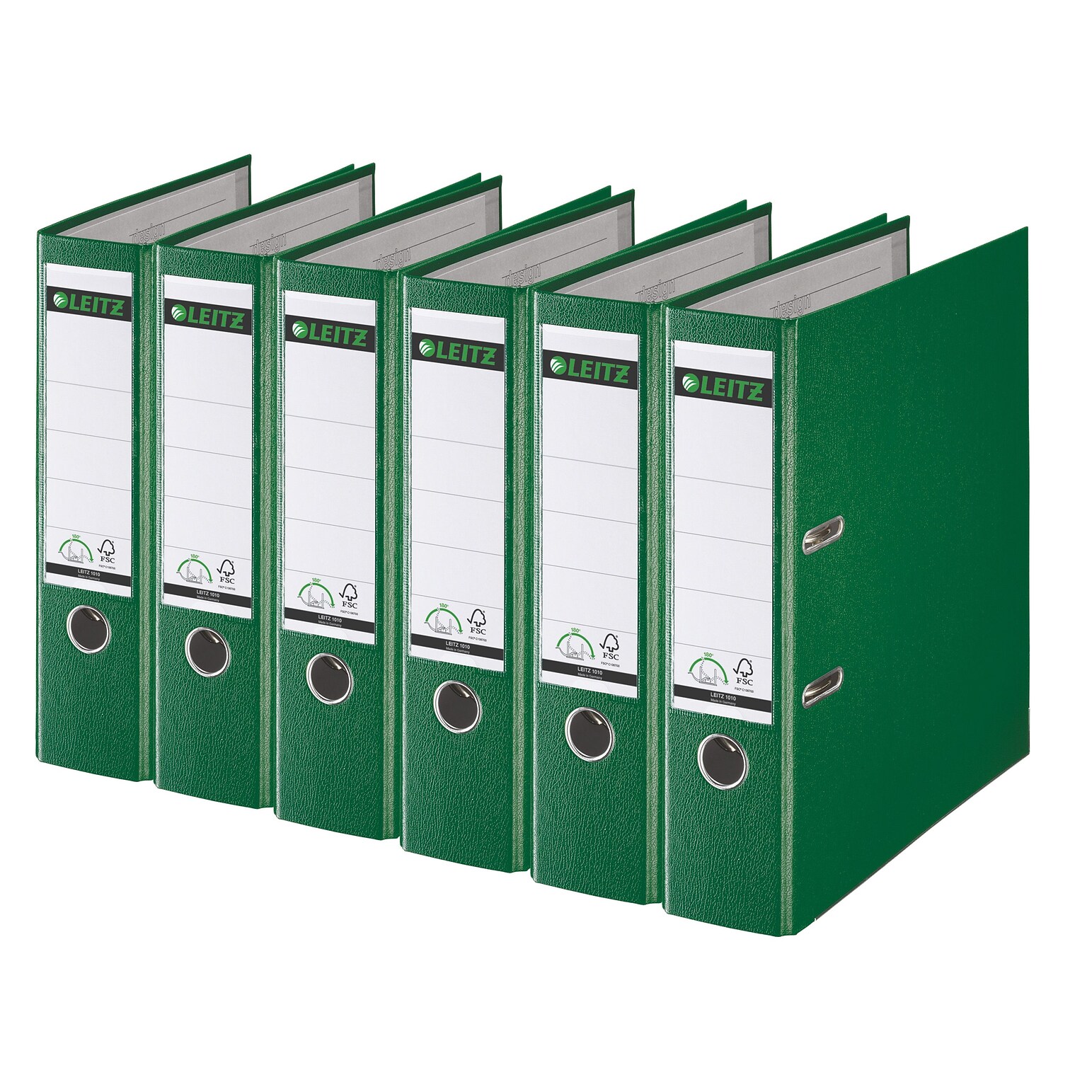 Leitz A4 Binders 3 2-Ring A4 Binders, D-Ring, Green, 6/Pack (1010PACK-GR)
