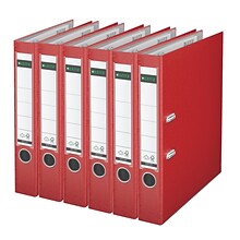 Leitz A4 Binders 2 2-Ring A4 Binders, D-Ring, Red, 6/Pack (1015PACK-RD)