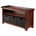 Winsome Granville Storage Bench With 3 Foldable Baskets, Antique Walnut