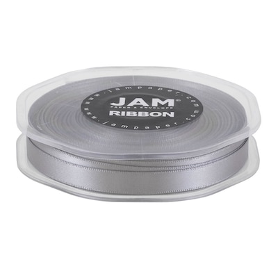 JAM Paper® Double Faced Satin Ribbon, 3/8 Inch Wide x 25 Yards, Silver, Sold Individually (803SASI25)