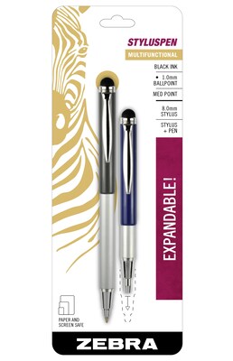 Zebra Retractable Ballpoint Pen, Medium Point, 1.0mm, Black Ink, 2 Pack (33602)