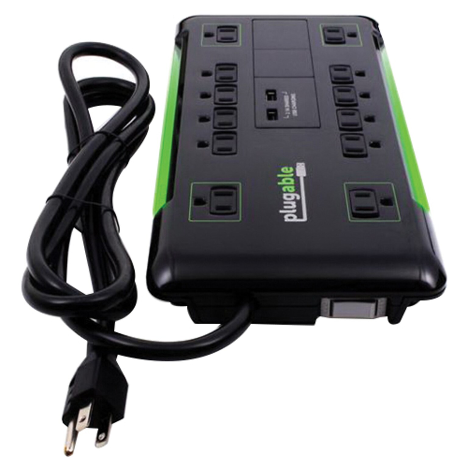 Plugable 25 12-Outlet Power Strip with 2-Port USB Charger, Black (PS12-USB25)