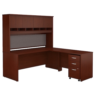 Bush Business Furniture Westfield 72W L Shaped Desk with Hutch and Mobile File Cabinet, Mahogany, Installed (SRC0018MASUFA)