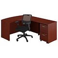 Bush Business Furniture Westfield 60W Right Handed Bow Front Desk, 2Dwr Pedestal & 36W Return, Cherry Mahogany