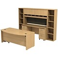Bush Business Furniture Westfield Bow Front Desk with Credenza, Hutch and Bookcases, Light Oak, Installed (SRC0010LOSUFA)