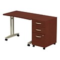 Bush Business Furniture Westfield Adjustable Height Mobile Table w/ Mobile Pedestal, Mahogany, Installed (SRC027MASUFA)