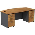 Bush Business Furniture Westfield Bow Front Desk with two 3 Drawer Mobile Pedestals, Natural Cherry