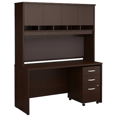 Bush Business Furniture Westfield 60W x 24D Office Desk with Hutch and Mobile File Cabinet, Mocha Cherry (SRC014MRSU)
