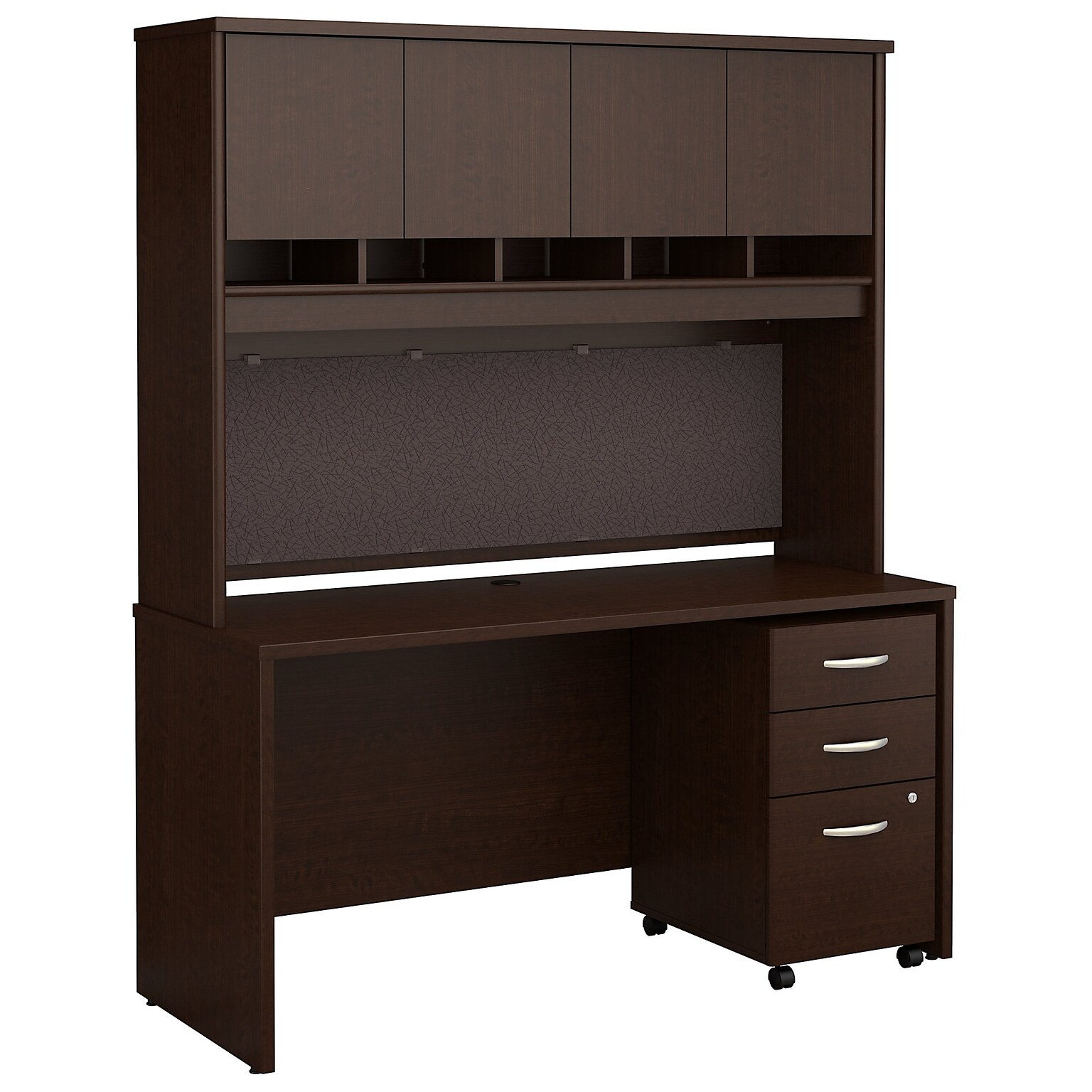 Bush Business Furniture Westfield 60W x 24D Office Desk with Hutch and Mobile File Cabinet, Mocha Cherry (SRC014MRSU)