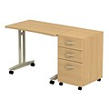 Bush Business Furniture Westfield Adjustable Height Mobile Table with 3 Drawer Mobile Pedestal, Light Oak (SRC027LOSU)