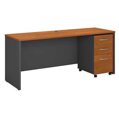 Bush Business Furniture Westfield 72W x 24D Office Desk with Mobile File Cabinet, Natural Cherry (SR