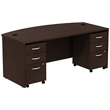 Bush Business Furniture Westfield Bow Front Desk with two 3 Drawer Mobile Pedestals, Mocha Cherry (S