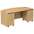 Bush Business Furniture Westfield Bow Front Desk with two 3 Drawer Mobile Pedestals, Light Oak (SRC013LOSU)