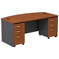 Bush Business Furniture Westfield Bow Front Desk with two 3 Drawer Mobile Pedestals, Auburn Maple, Installed (SRC013AUSUFA)