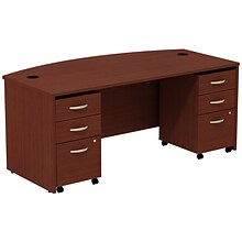 Bush Business Furniture Westfield Bow Front Desk with two 3 Drawer Mobile Pedestals, Mahogany (SRC01