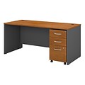 Bush Business Furniture Westfield 66W x 30D Office Desk with Mobile File Cabinet, Natural Cherry, Installed (SRC015NCSUFA)