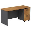 Bush Business Furniture Westfield Desk Credenza w/ 2 Drawer Mobile Pedestal, Natural Cherry (SRC029NCSU)