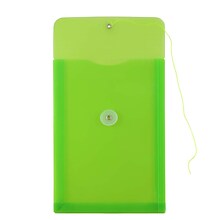 JAM Paper® Plastic Envelopes with Button and String Tie Closure, Open End, 6.25 x 9.25, Lime Green