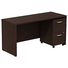 Bush Business Furniture Westfield Desk Credenza w/ 2 Drawer Mobile Pedestal, Mocha Cherry (SRC029MRS