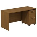 Bush Business Furniture Westfield Desk Credenza w/ 2 Drawer Mobile Pedestal, Warm Oak, Installed (SRC029WOSUFA)