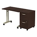 Bush Business Furniture Westfield Adjustable Height Mobile Table w/ 2 Drawer Mobile Pedestal, Mocha Cherry (SRC031MRSU)