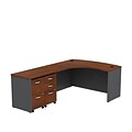 Bush Business Furniture Westfield Bow Front Left Handed L Shaped Desk w/ 2 Pedestals, Hansen Cherry, Installed (SRC034HCLSUFA)