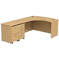 Bush Business Furniture Westfield Bow Front Left Handed L Shaped Desk w/ 2 Pedestals, Light Oak, Installed (SRC034LOLSUFA)