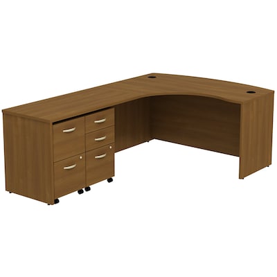 Bush Business Furniture Westfield Bow Front Left Handed L Shaped Desk w/ 2 Pedestals, Warm Oak, Installed (SRC034WOLSUFA)