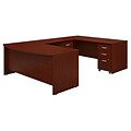 Bush Business Furniture Westfield 72W x 36D Bow Front U Shaped Desk w/ Mobile File Cabinets, Mahogan