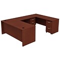 Bush Business Furniture Westfield U Shaped Desk w/ 2 Mobile Pedestals, Mahogany, Installed (SRC047MASUFA)