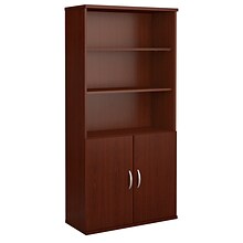 Bush Business Furniture Westfield 73H 5-Shelf Bookcase with Doors, Mahogany (SRC103MA)