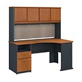 Bush Business Furniture Cubix 60W Corner Desk w/ Hutch and 2 Drawer Pedestal, Natural Cherry (SRA007NC)