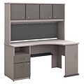 Bush Business Furniture Cubix 60W Corner Desk w/ Hutch and 2 Drawer Pedestal, Pewter, Installed (SRA007PEFA)